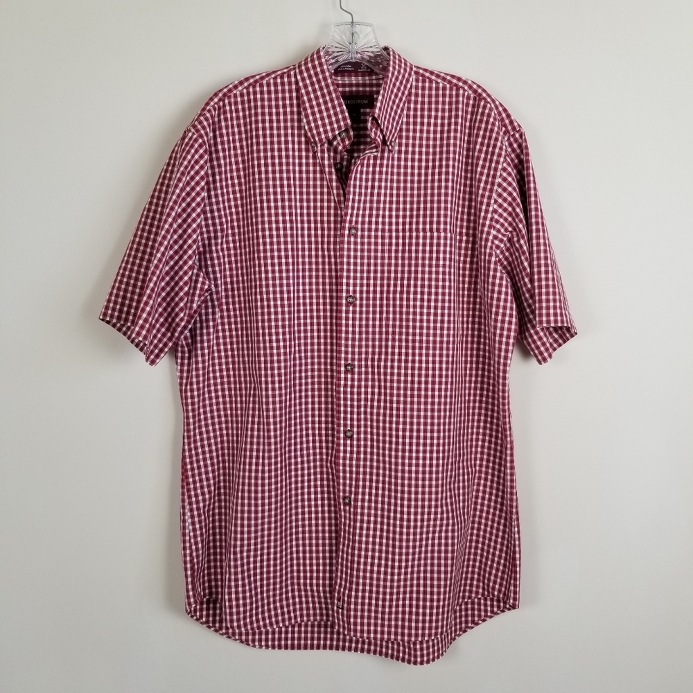 Nordstrom Smartcare Short Sleeve Checked Shirt Medium EUC